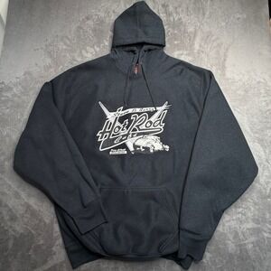 Vtg Steve & Barry's Hot Rod Cafe Hoodie Mens XL Graphic Technical Fleece Y2K